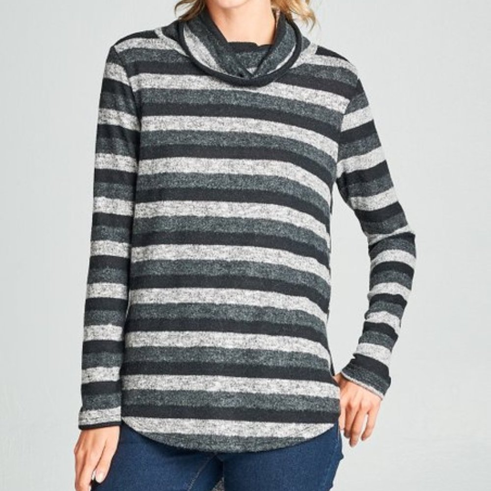 Love, Kuza | Black & Gray Stripe Cowl Neck Sweater / Size S